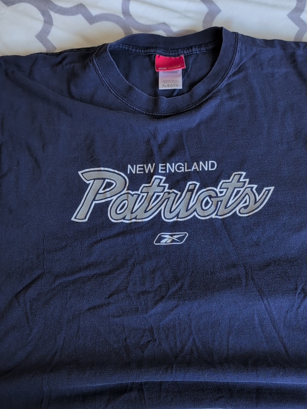 Reebok Navy New England Patriots Script Logo Tee